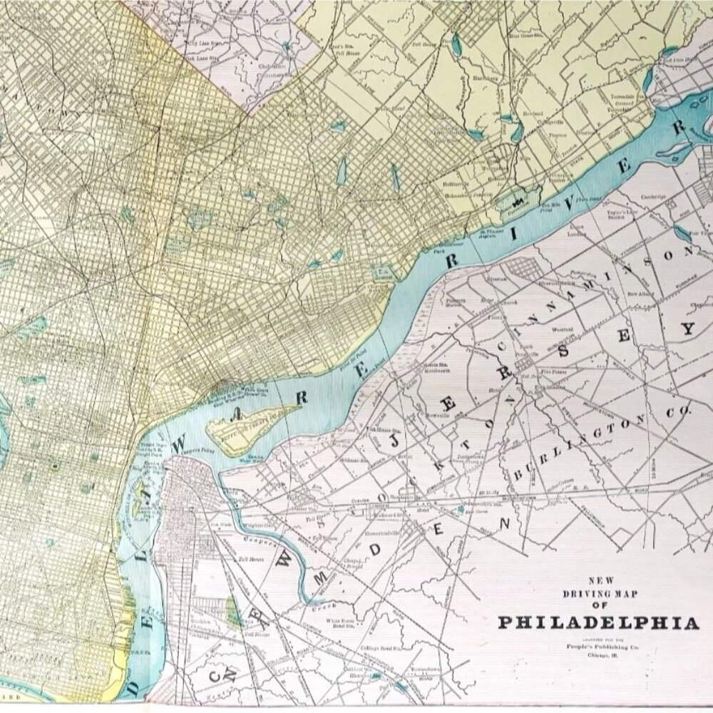 1895 Philadelphia Driving Map Victorian Pennsylvania City Streets DWYY10D
